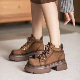 头层牛皮厚底增高马丁靴女秋季新款短靴英伦风厚底机车靴nkys2075