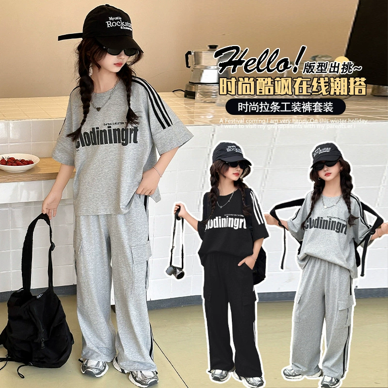 Summer clothing, thin children's set for leisure, Korean style, western style, for teenagers, children's clothing