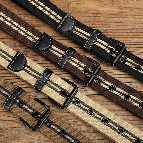 Unisex thickened canvas belt 24-hole pin buckle belt student youth thickened jeans belt new network