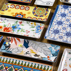 Eurasian Creative Rectangular Plate American Tray Fish Plate Underglaze 14 Inch Dish Court Dessert Plate 