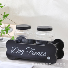 现货跨境木质置物架狗粮收纳盒桌面宠物零食储物盒实木宠物零食盒