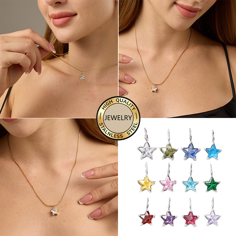 Stainless Steel Five-Pointed Star S Hook Pendant, Multi-Color Crystal Star Ornament, 5X5Mm, Simple and Versatile DIY Wholesale