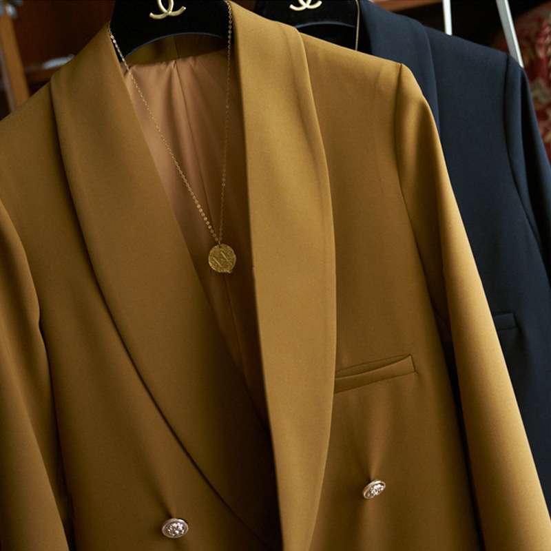 Special Offer Spot Factory Wholesale-2025 Spring & Fall Smooth Draped Large Lapel Double-Breasted Suit Jacket for Women