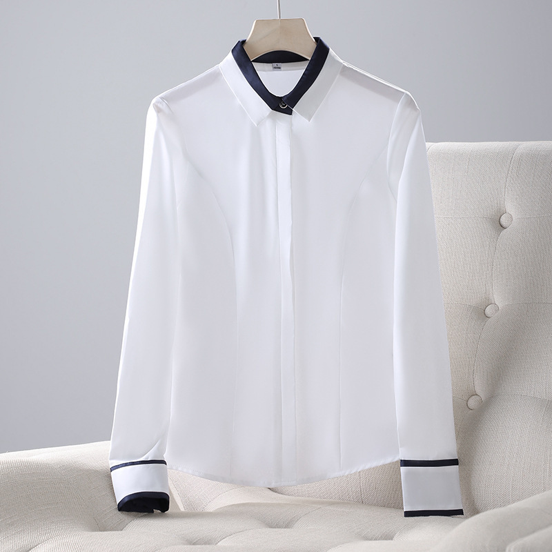 长袖衬衫女职业OL女装正装2022新款韩版修身白衬衣蝴蝶结领工作服