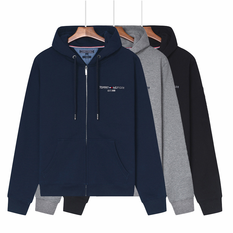 Autumn and Winter New Product Tommy Tommy Pure Color Men's Hooded Cardigan Long-Sleeved Large Size Casual Sweatshirt Loose Cotton Jacket Autumn and Winter New Product Tommy Tommy Pure Color Men's Hooded Cardigan Long-Sleeved Large Size Casual Sweatshirt Loose Cotton Jacket