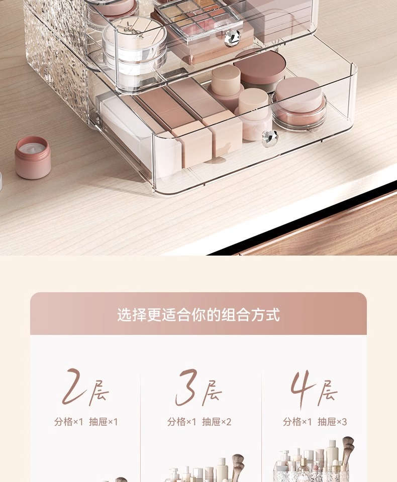 化妆品收纳盒大容量桌面防尘梳妆台护肤品口红置物架抽屉化妆盒
