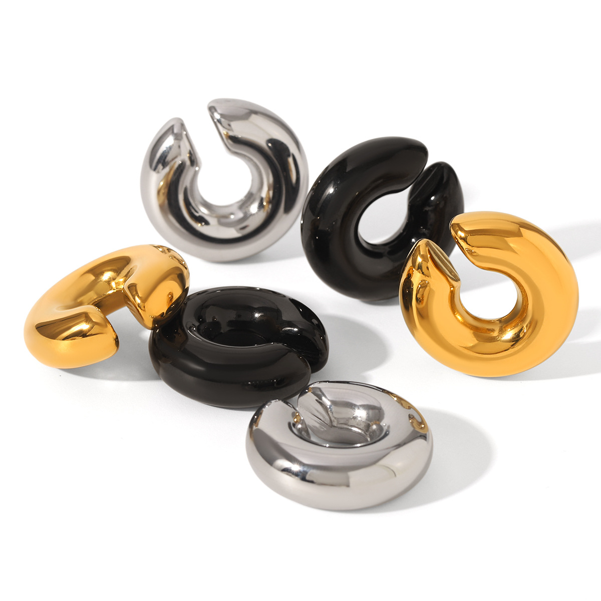 Pendientes de pinzas de oreja huecas de acero inoxidable clásico de moda europea y americana