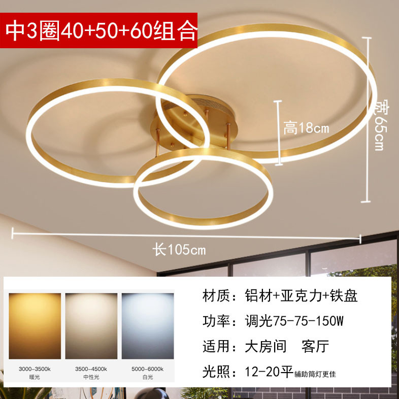 中山照明器具、一件代発送、寝室用天井照明、多円形黒白金リング型リビングルーム大型照明|undefined