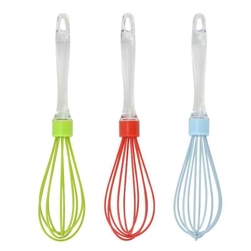Colorful Manual Egg Beater Creative Transparent Silicone Handle Flour Mixing Cream Whipping Tool Bubbler