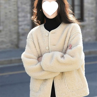 羊羔毛仿皮草毛毛外套女秋冬皮毛一体保暖短款宽松圆领毛呢上衣薄