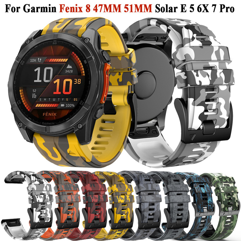 Suitable for Garmin Fenix8 7X/6X Feinix Strap Quick Release Camouflage Printed Silicone Strap 22/26mm Suitable for Garmin Fenix8 7X/6X Feinix Strap Quick Release Camouflage Printed Silicone Strap 22/26mm