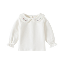 cocapsol婴儿打底衫女童长袖白T恤春秋宝宝纯棉内搭儿童娃娃领上