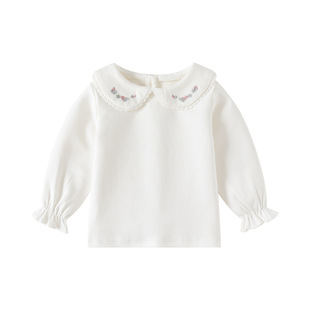 cocapsol Baby Bottoming Shirt Girls' Long-sleeved White T-shirt Spring and Autumn Baby's Pure Cotton Inner Wear Children's Doll Collar Top