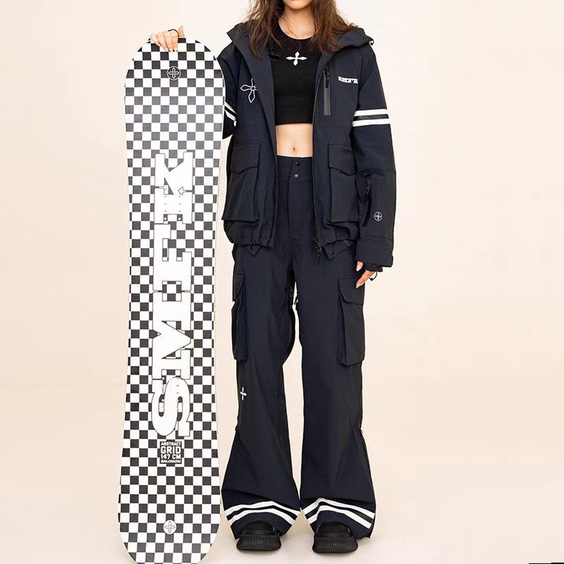 Smfk Ski Suit Set Black Garden Cross Pattern Snow Suit Snow Pants Outdoor Sports Windproof Waterproof Jacket Winter