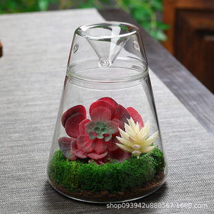 Glass Volcano Bottle Moss Bottle Plant Landscape Bottle Triangle Bottle with Air Vent Desktop Decoration Creative Handmade Bonsai