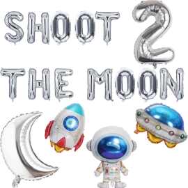 SHOOT 2 THE MOON宇航员火箭外太空主题气球儿童2岁生日派对装饰
