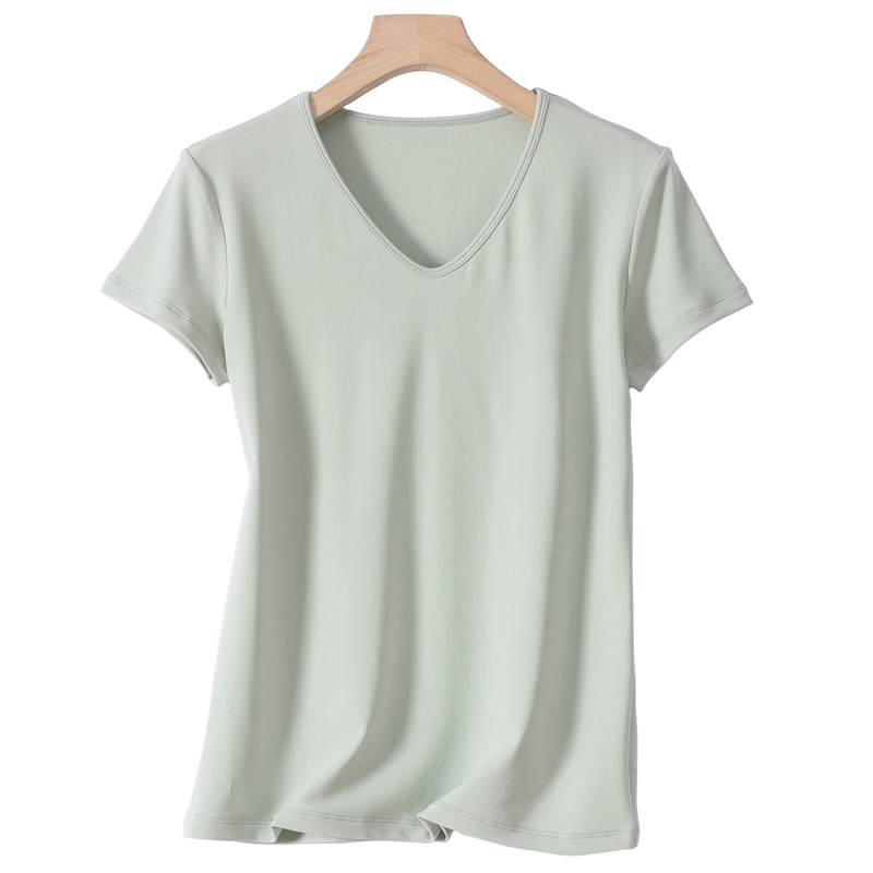 Lf2511 V Neck Unlocks the Lightness of Summer ✨ Tencel Threaded T-Shirts Are Your Comfortable Outfits!
