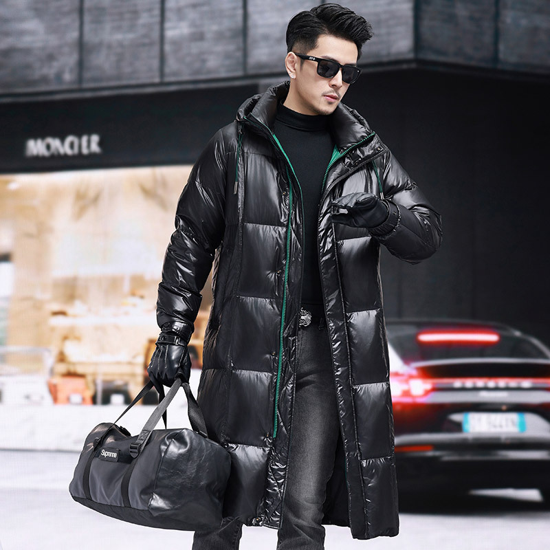 High-end 90 white duck down long hooded down jacket men's 2024 winter new men's business casual warm coat