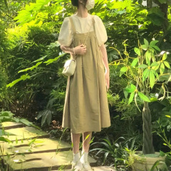 学院风背带裙两件套装初中学生女生连衣裙子小个子夏季吊带裙夏天