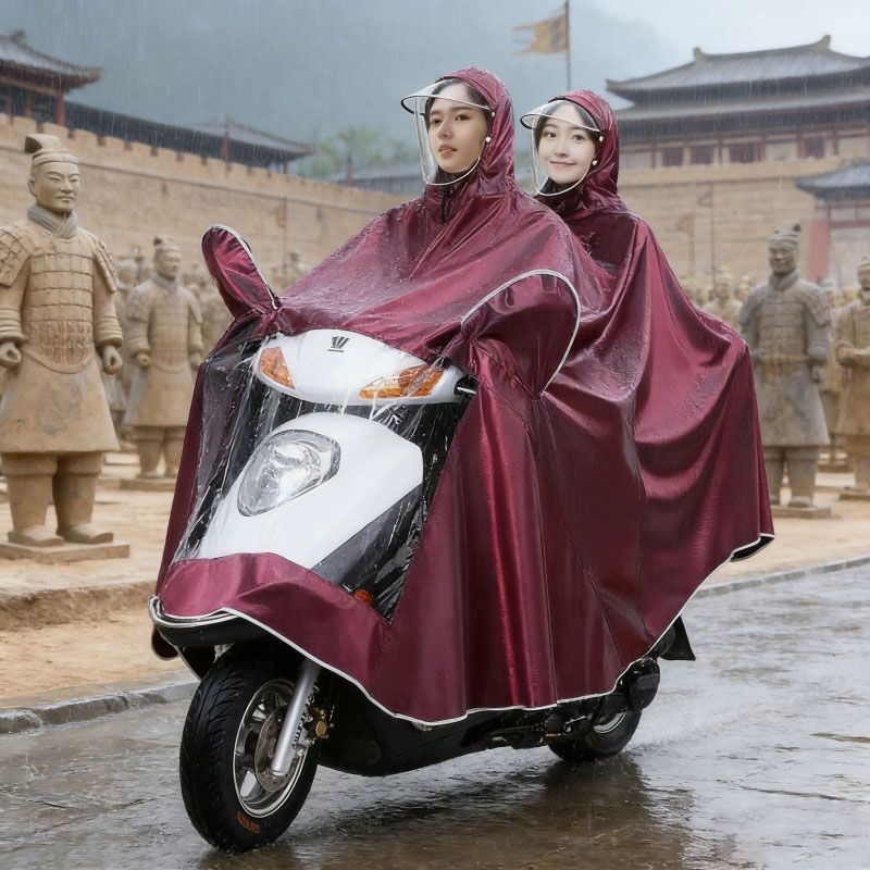 Authentic Raincoat, Thickened and Enlarged, Oxford Material, for Electric and Motorcycle Bikes, Single/Double Person, Unisex, Extra Large, Covers the Feet