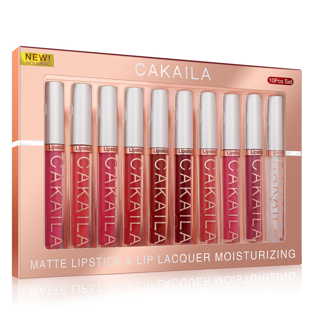 Cakaila 9 matt läppglans och 1 läppolja set i presentförpackning_voghion.com