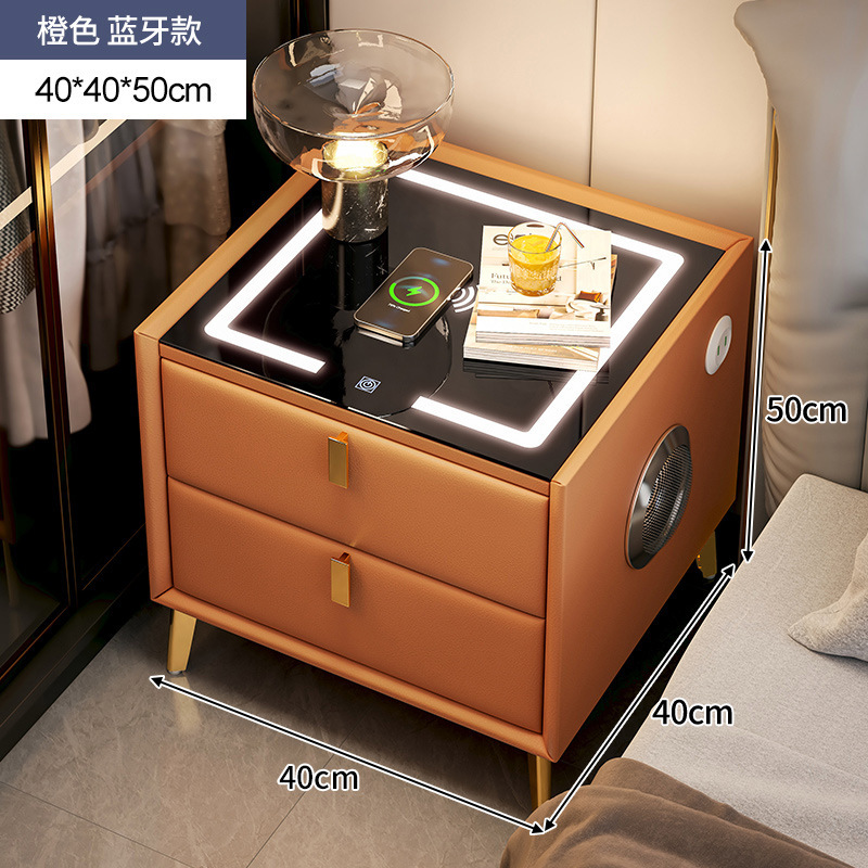 Mesita de noche inteligente, madera maciza simple moderna, lujo ligero, celebridad de Internet, carga inalámbrica simple, gabinete del dormitorio principal, hogar de lujo ligero