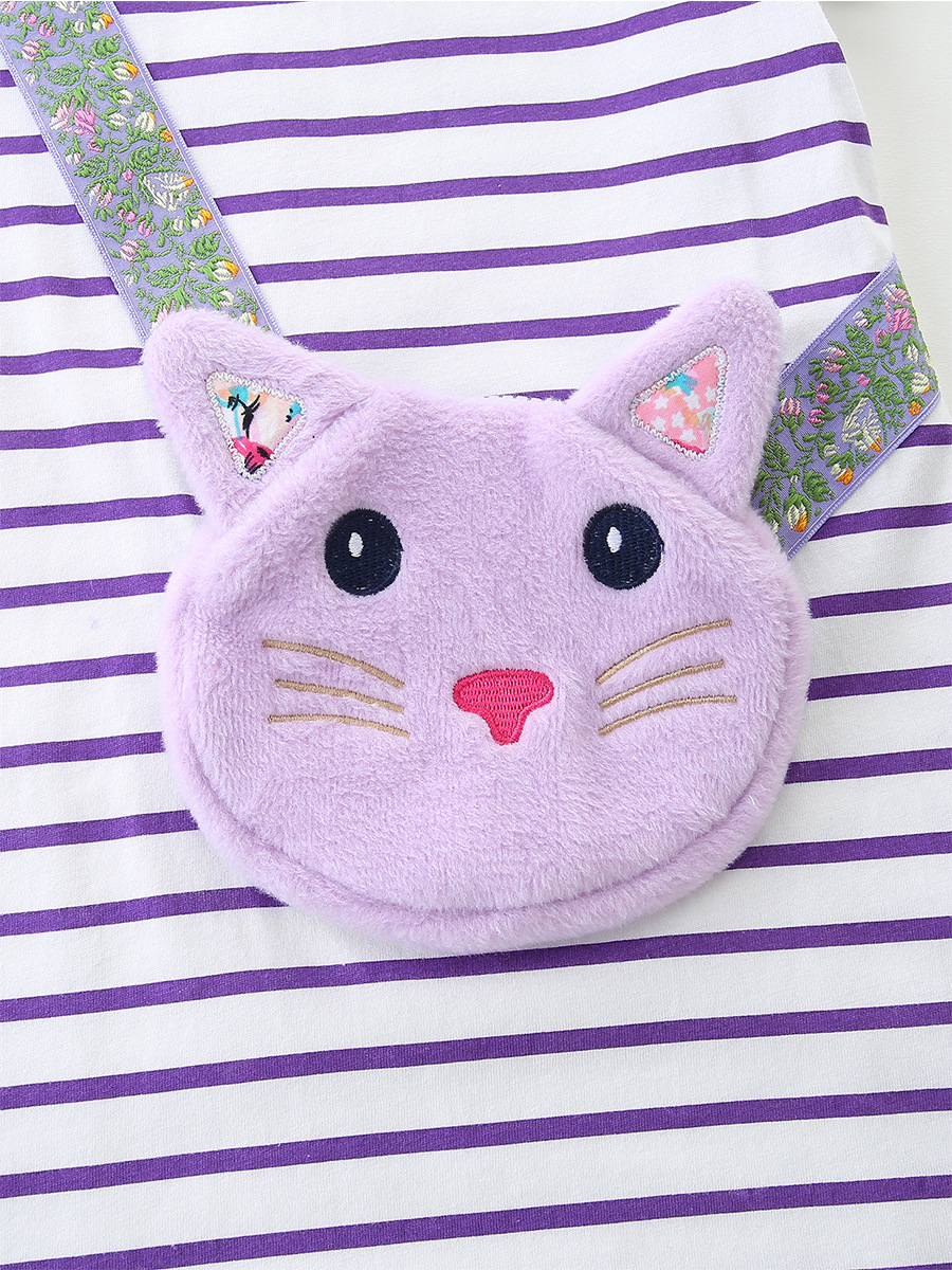 26 verano nuevo vestido infantil de estilo europeo y americano de dibujos animados bolsos gatos niñas vestido de princesa vestido a rayas de moda vestido infantil