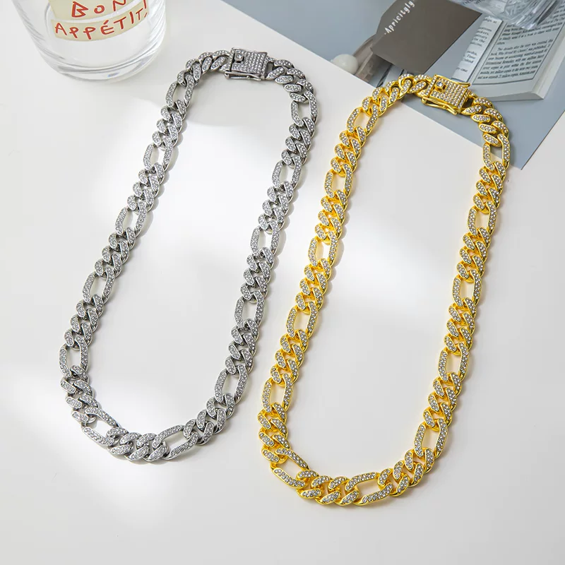 Brand necklace hip-hop style, metal accessory, diamond encrusted, European style, wholesale