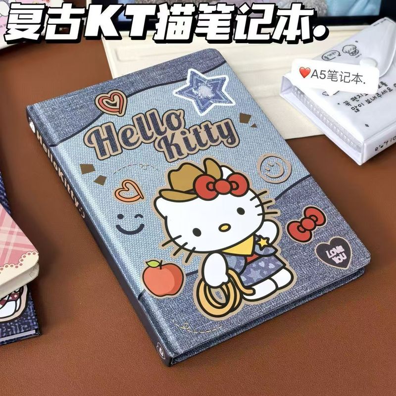 美式牛仔hellokitty硬壳A5笔记本彩页账本牛仔KT猫学生手账记事本|undefined