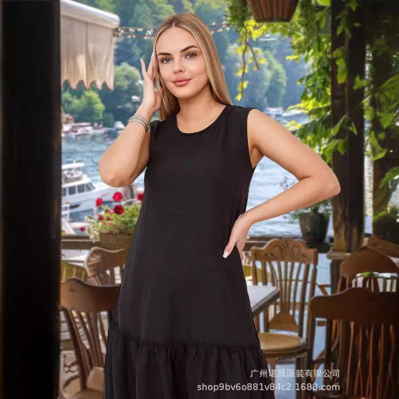 2026 Amazon Summer Foreign Trade Solid Color Cotton Strap-Style Elegant Commuter Trendy Loose Waist Beach Dress 2026 Amazon Summer Foreign Trade Solid Color Cotton Strap-Style Elegant Commuter Trendy Loose Waist Beach Dress