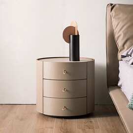 WXKM034意式极简圆形床头柜轻奢高级感现代简约实木卧室一件可改