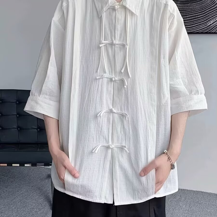 New Chinese Style Men's Clothing National Trend Retro Shirt 2024 Summer New Short-Sleeved Drape High-End Shirt Jacket