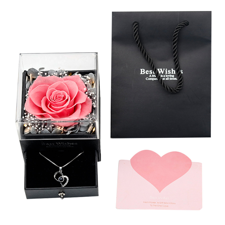 Caja de regalo de joyería con luz, rosa de flor real eterna, para el Día de San Valentín y el Día de la Madre, venta al por mayor transfronteriza de Amazon.