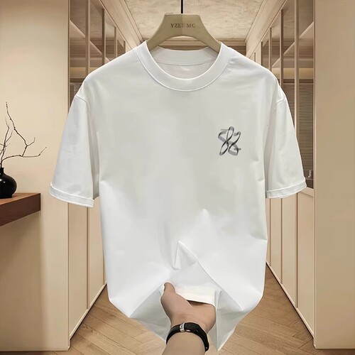 Summer Men's Pure Cotton Five-Button Sleeve Men's Loose White Trendy Half Sleeve Hong Kong Style Mid-Sleeve T-Shirt Short Sleeve T-Shirt