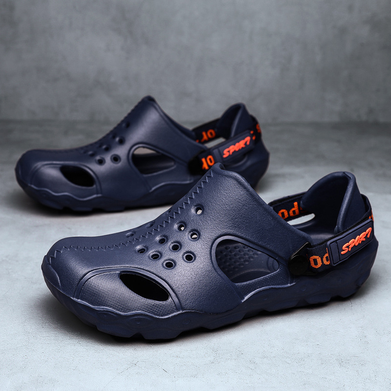 Zapatos de verano para hombres coreanos sandálias de playa gruesas con cabeza hueca zapatillas al aire libre