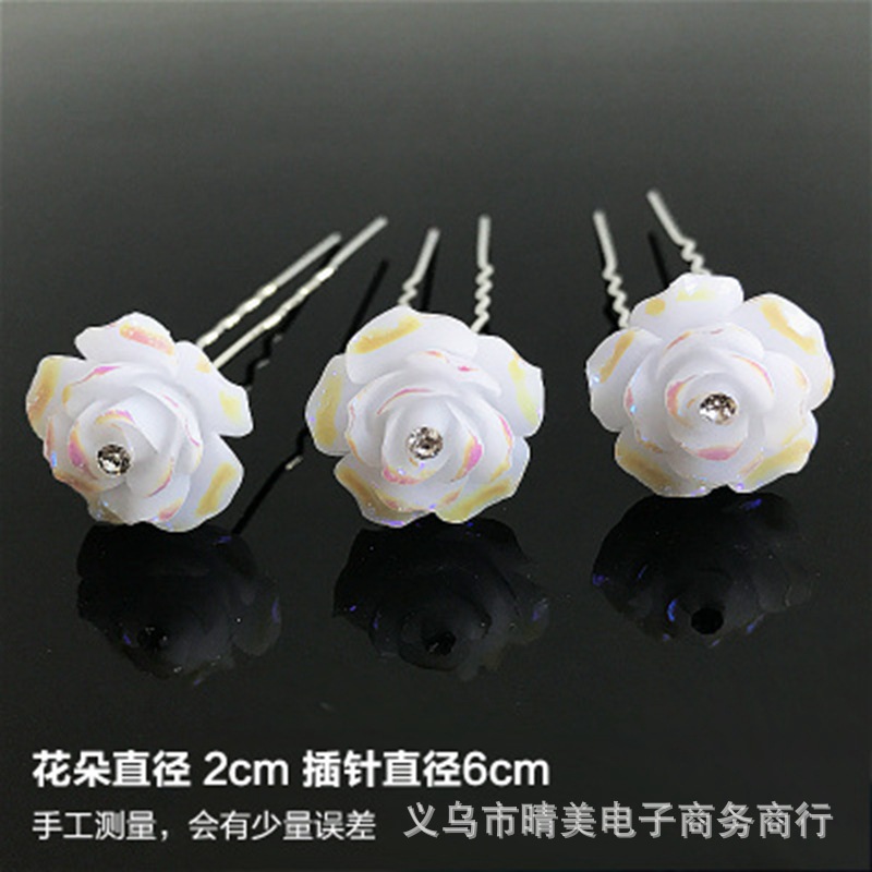 Venta caliente nupcial pelo tenedor perla flor accesorios para el cabello diamante incrustado PIN en forma de U clip horquilla cabeza joyería pieza única