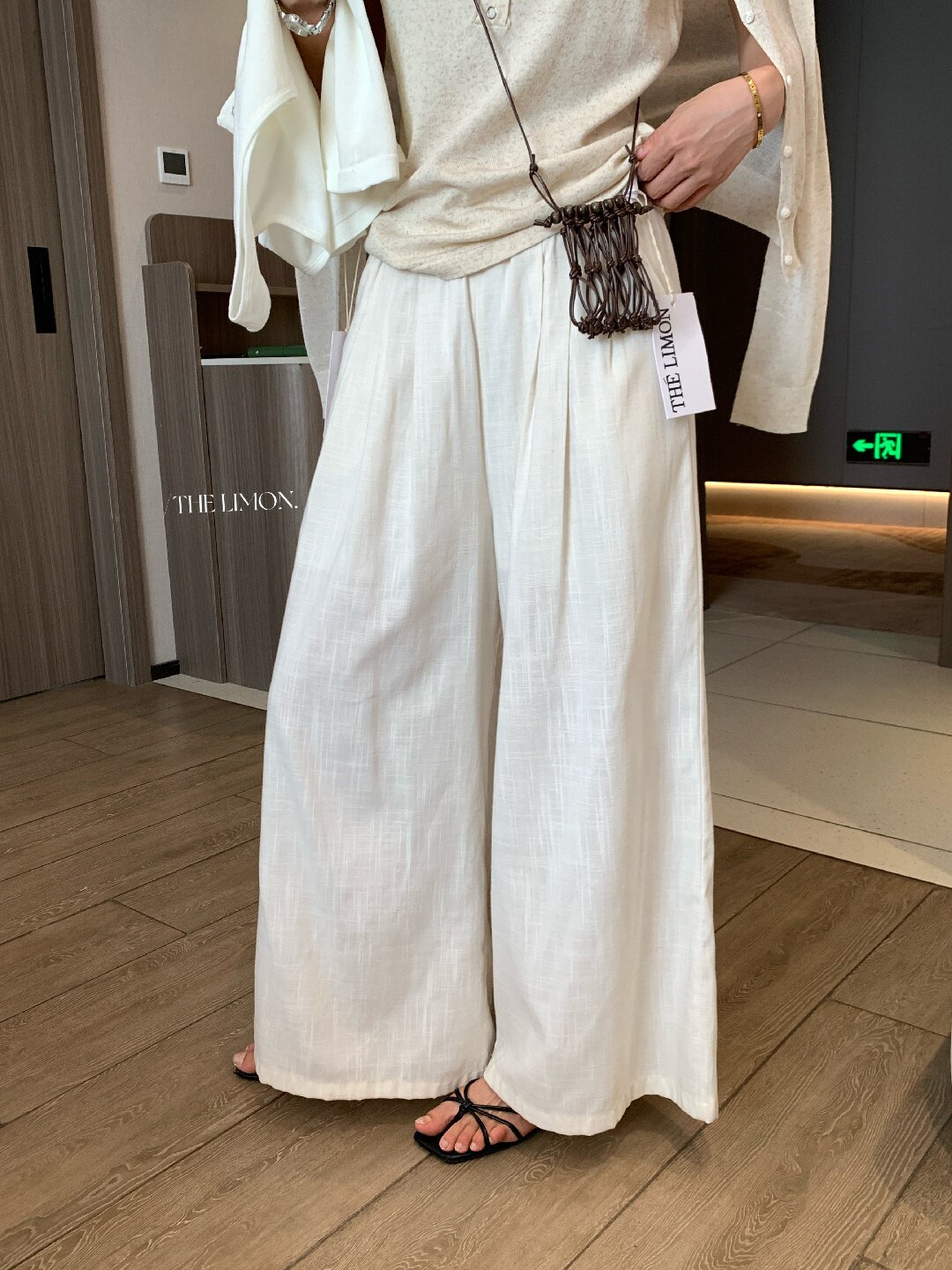 Quần ống rộng nữ vải linen phối cotton dáng suông mùa hè — Xám gạo, Xanh xám nhạt, Xanh đen, Cam bí ngô chi tiết 56