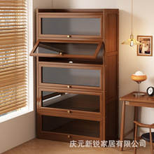 书架置物架落地书柜储物柜一体靠墙桌面收纳家用带门防尘展示柜子