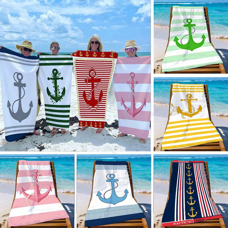 Cross-Border Nautical Series Printed Beach Towel, Adult Microfiber Beach Sun Protection Shawl, Quick-Drying and Water-Absorbent Towel