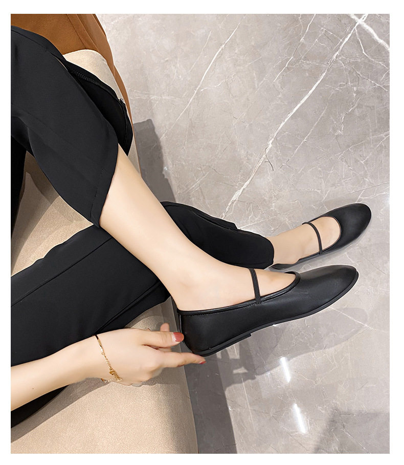 Giày Mary Jane nữ mũi tròn dây đeo mảnh đế bệt gót thấp 1–3 cm — Màu trắng sữa, Màu đen chi tiết 25