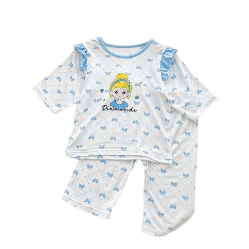 Anmeiya children's summer air-conditioned clothing micro-commerce hot product boys and girls Tencel three-quarter sleeve home clothing manufacturer wholesale