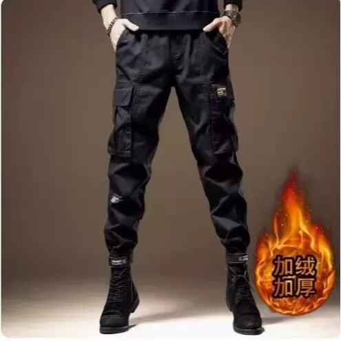 秋冬加绒裤子男宽松百搭潮流休闲裤潮牌工装裤学生运动束脚保暖裤