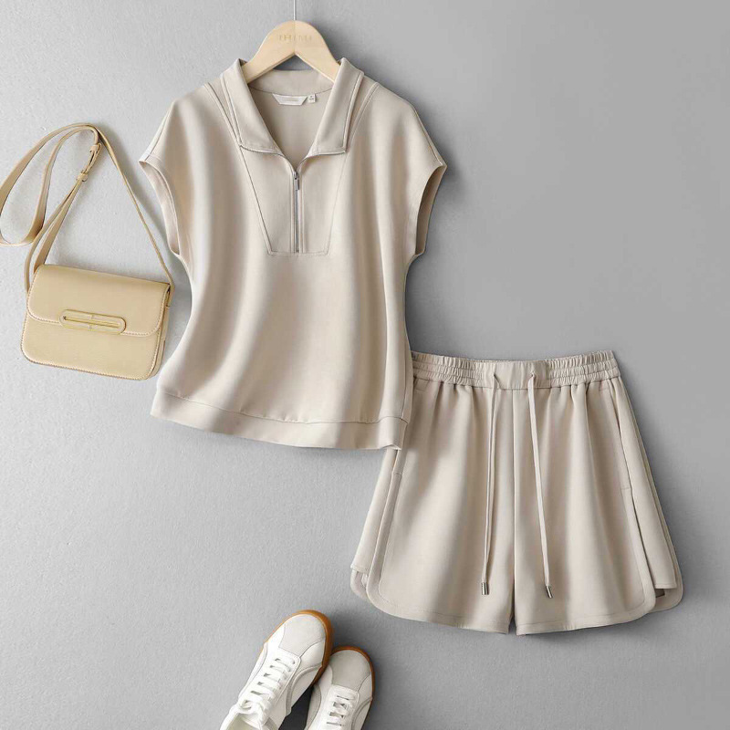 High-End Fashion Casual Sports Suit for Women 2025 Summer New Polo Shirt Loose Top Shorts Two-Piece Set