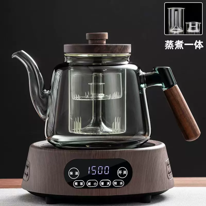 加厚高硼硅玻璃煮茶壶大容量玻璃木把蒸煮壶电陶炉专用耐热泡茶壶