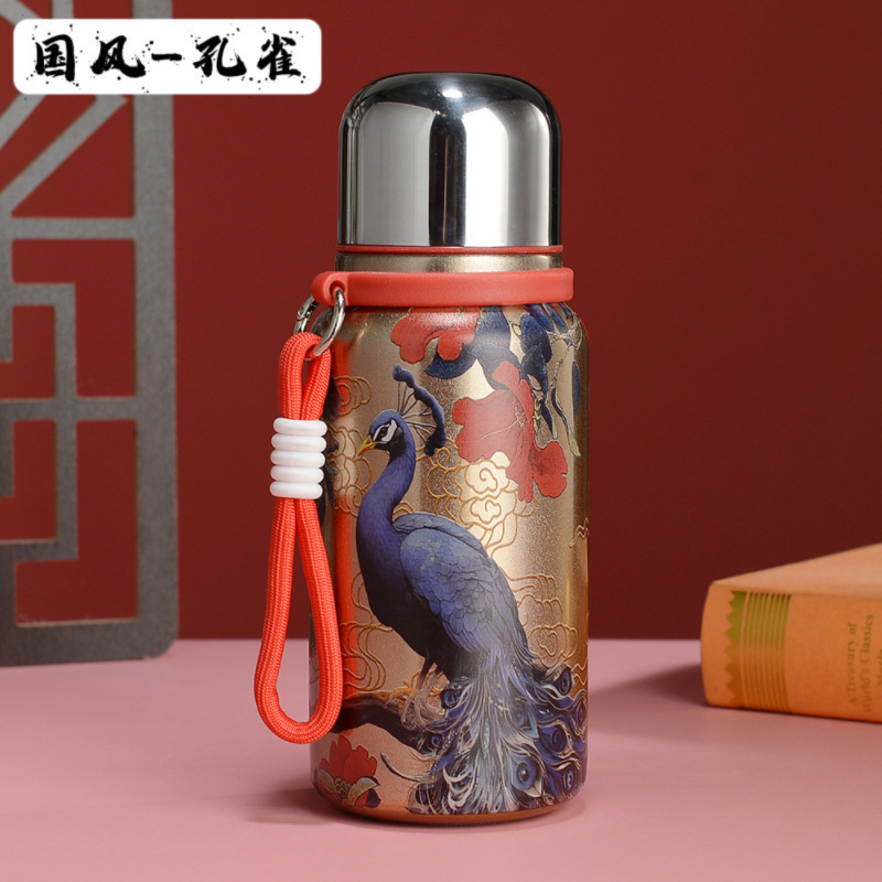 国风复古高档金色小钢炮保温杯大容量便携提手随行杯女高颜值水杯|undefined