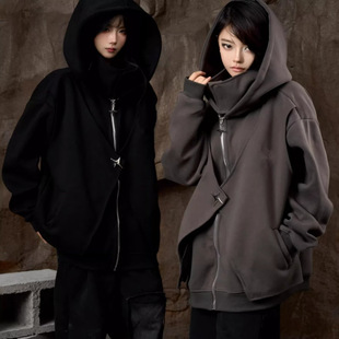 2024 Autumn and Winter Velvet Stand-Up Collar Zipper Long-Sleeved Fake Two-Piece Sweatshirt Loose Casual Hooded Jacket for Men and Women