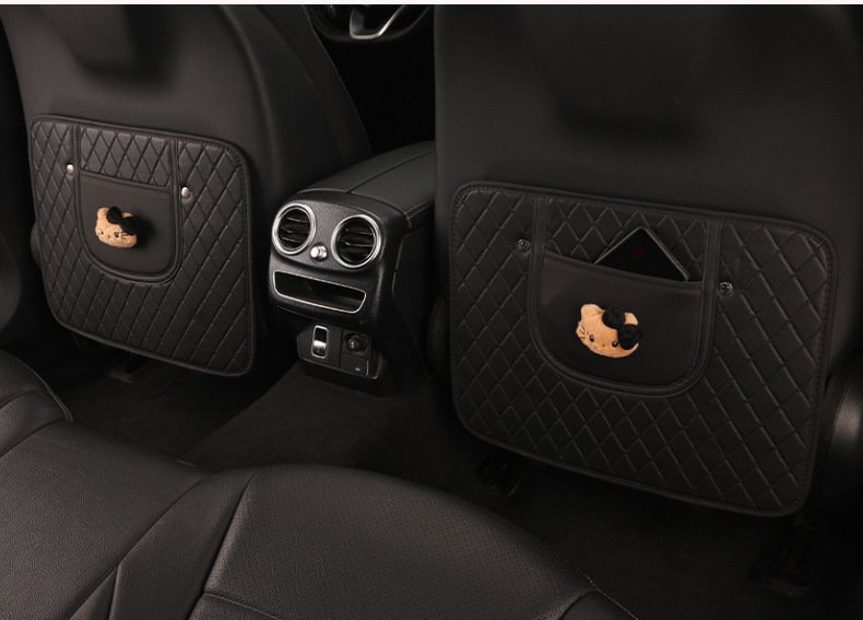 Cute Car Seat Back Anti-Kick Pad, Car Seat Back Anti-Dirt Pad with Storage Pocket, Children's Rear Seat Anti-Kick Pad