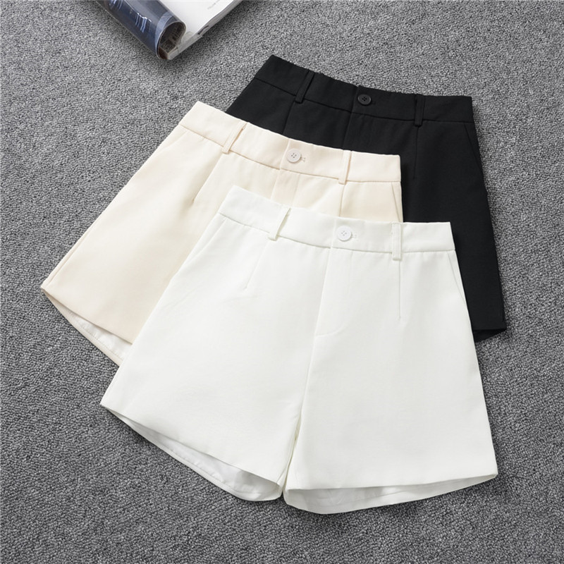 creamy-white Suit Shorts Women's Black Summer Thin 2024 New Loose High Waist A- Shed Casual Wide-Leg Hot Pants