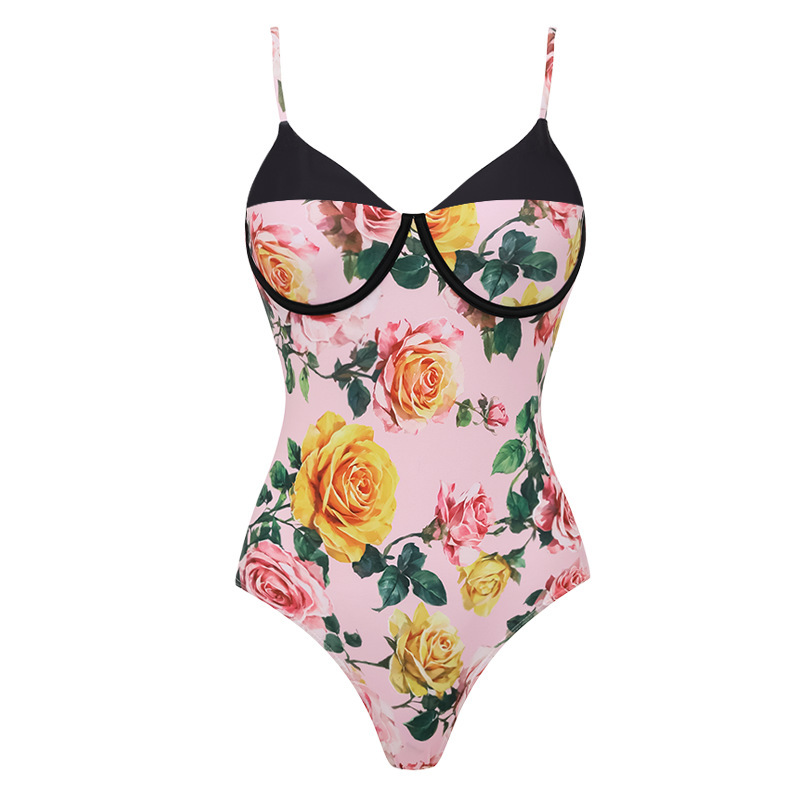 Women's Pink One Piece Swimsuit Tummy Concealing Slimming Beachwear_voghion.com