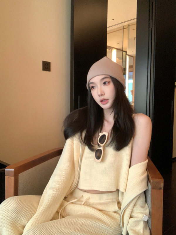 区区欧阳连帽针织开衫女秋季长袖宽松美式复古慵懒风毛衣外套上衣|undefined